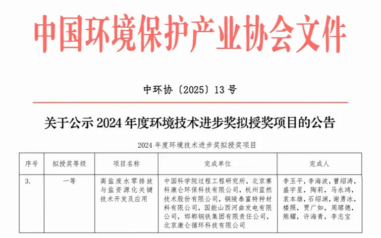 重磅荣誉！杭州蓝然斩获2024环境技术进步奖一等奖